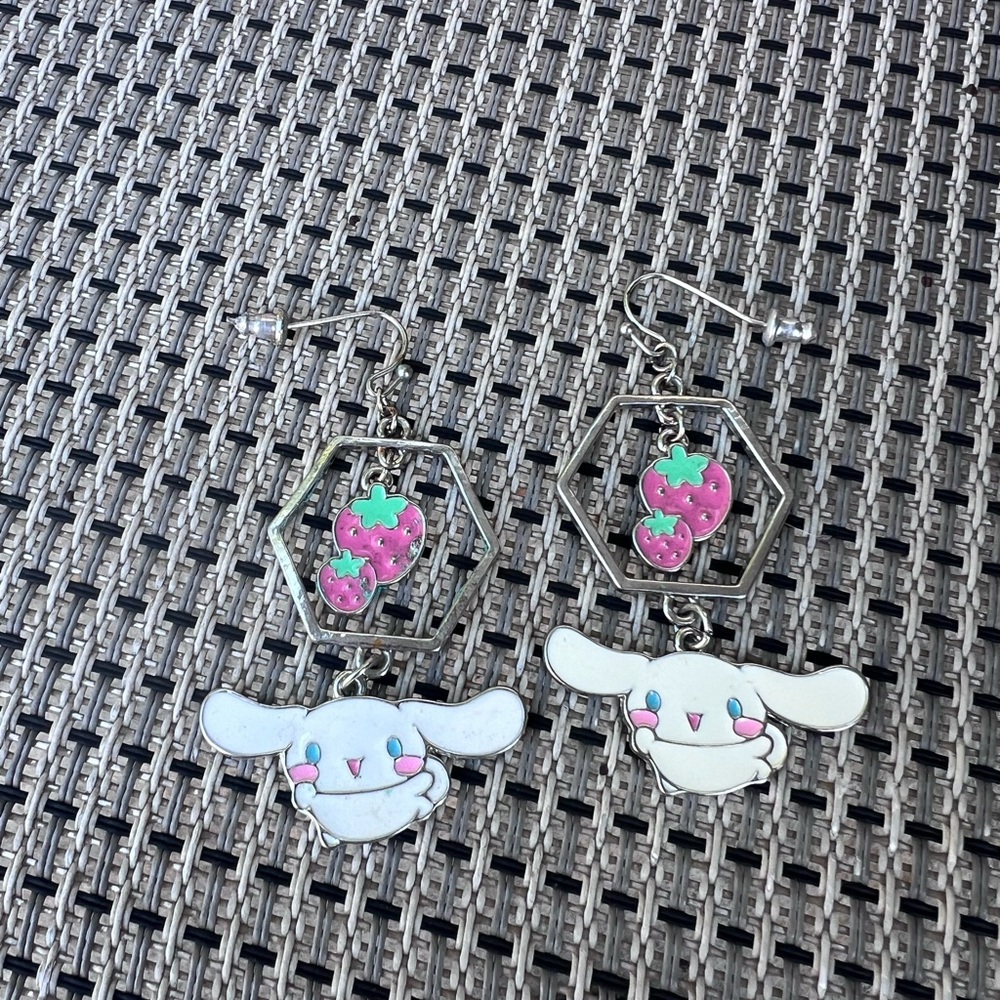 Sanrio Cinnamoroll White and Pink Strawberry Drop Earrings